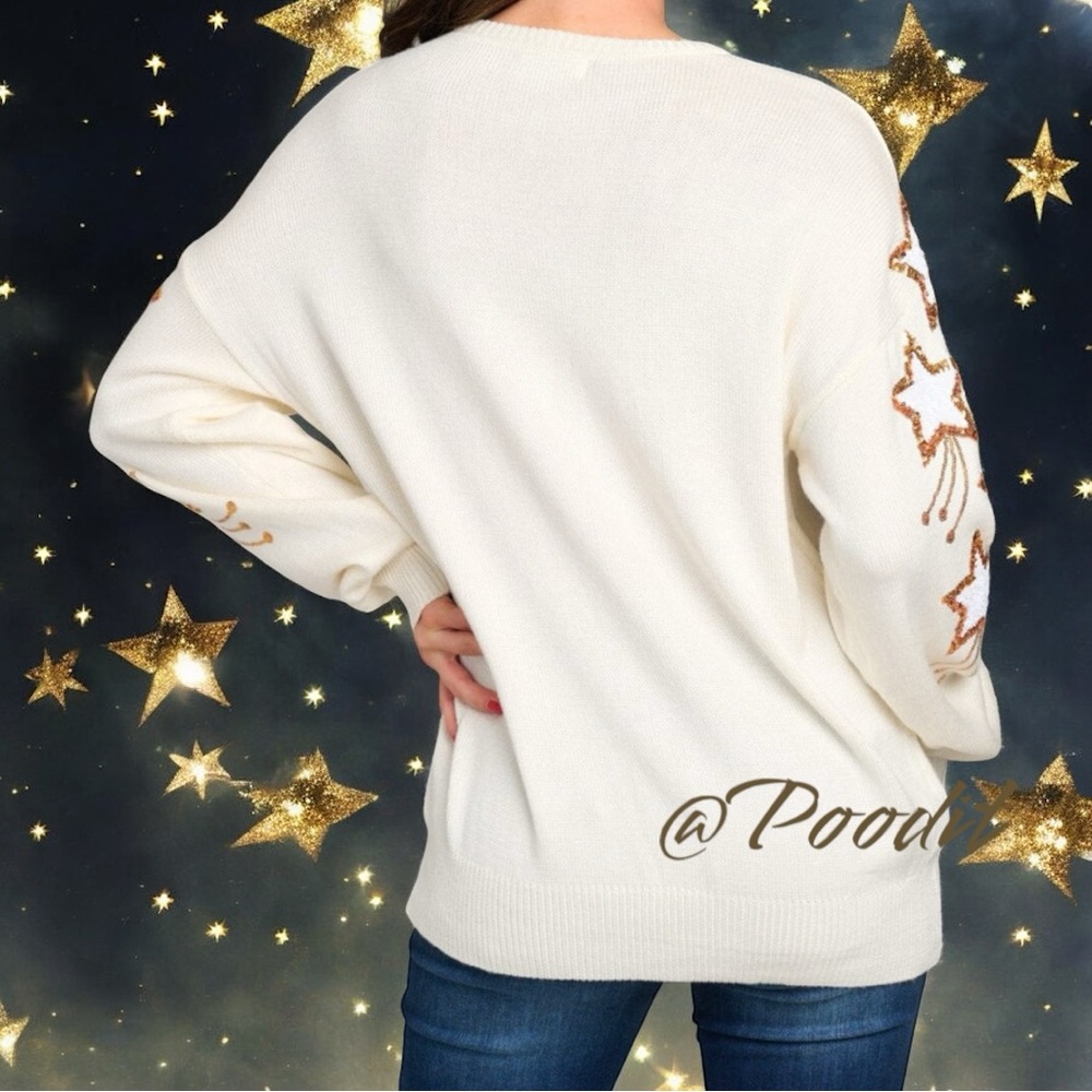 PEACH LOVE CALIFORNIA off white gold star beautiful sweater S M L - Picture 4 of 9
